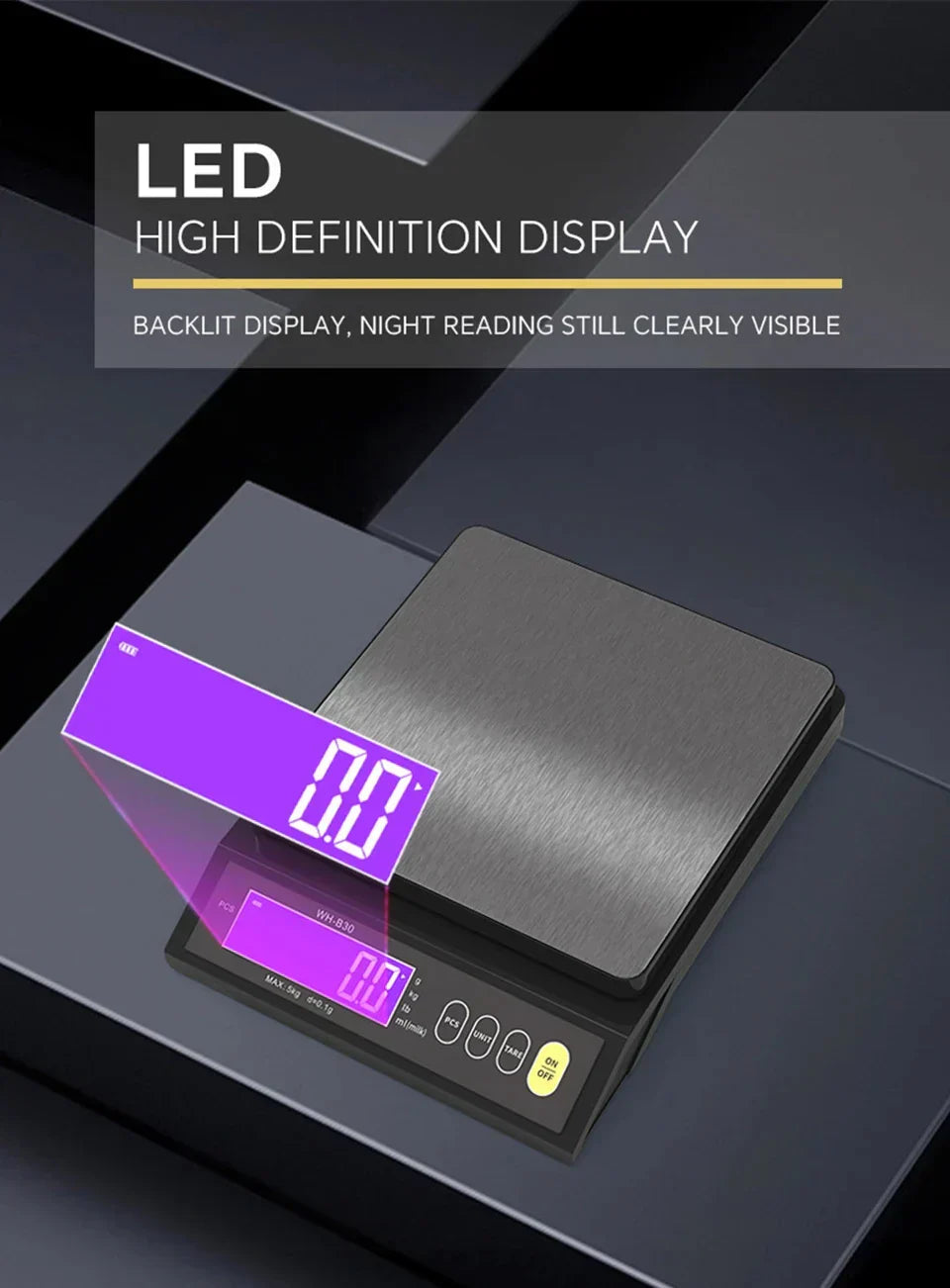 Davy | 5 kg/0.1 g and 10 kg/1 g digital electronic kitchen scale, LCD display, fully waterproof stainless steel tool for baking