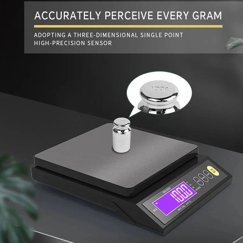 Davy | 5 kg/0.1 g and 10 kg/1 g digital electronic kitchen scale, LCD display, fully waterproof stainless steel tool for baking