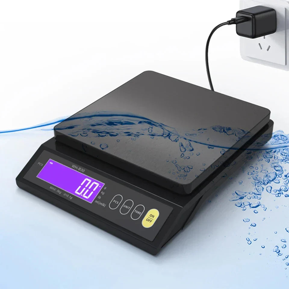 Davy | 5 kg/0.1 g and 10 kg/1 g digital electronic kitchen scale, LCD display, fully waterproof stainless steel tool for baking