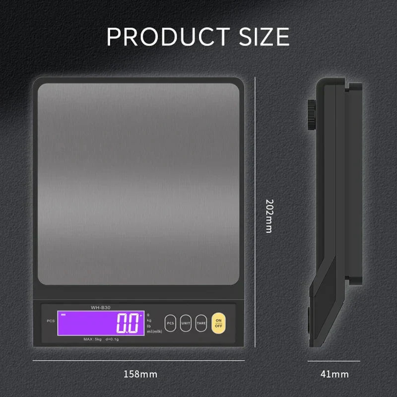 Davy | 5 kg/0.1 g and 10 kg/1 g digital electronic kitchen scale, LCD display, fully waterproof stainless steel tool for baking