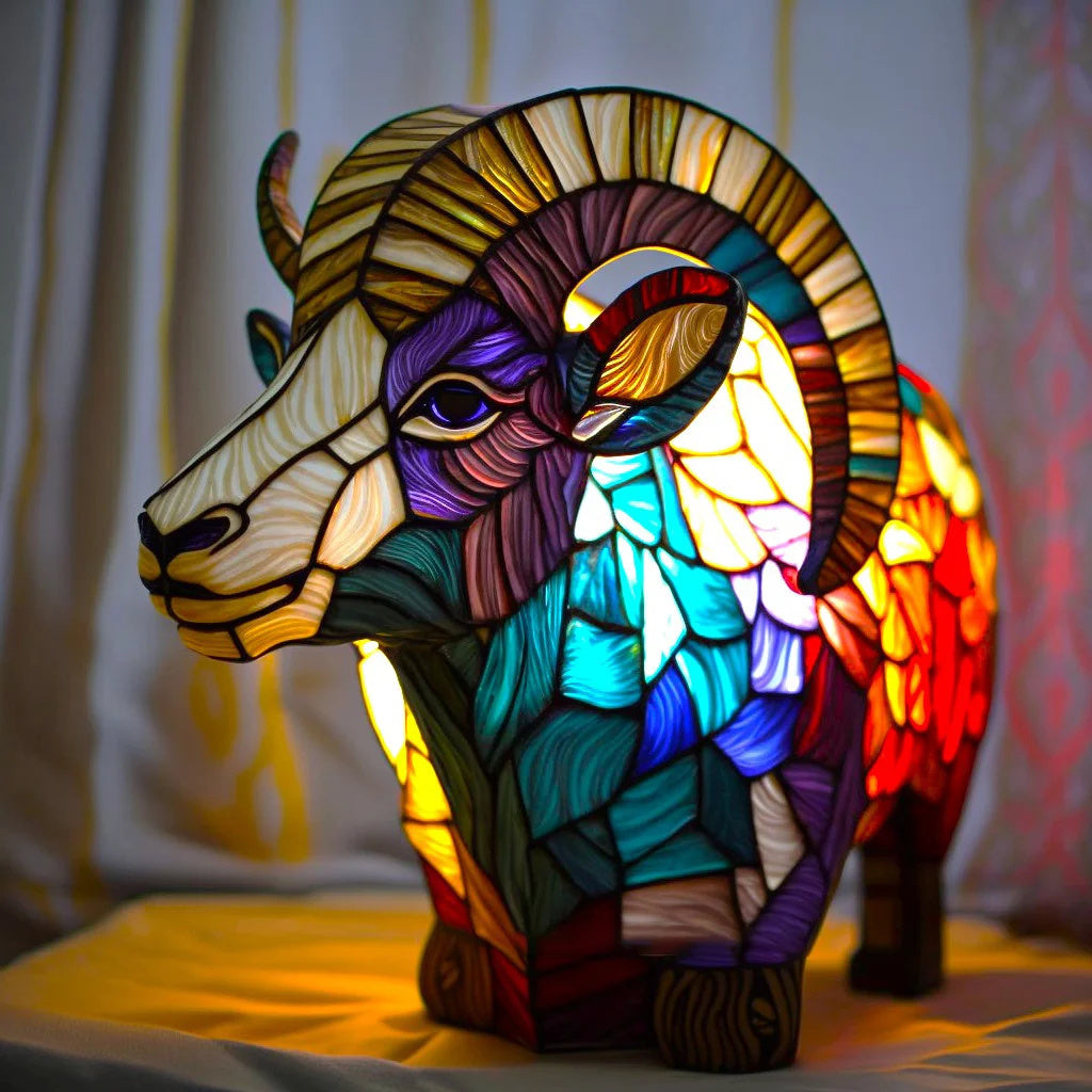 Davy | Animal Head Night Light - Stained Glass Style Accent Lamp