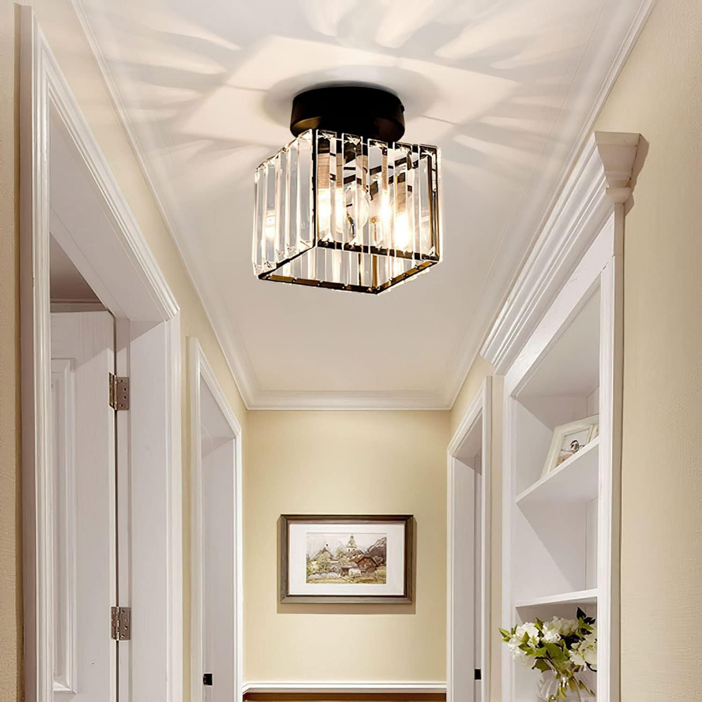 Davy | Crystal Glass Ceiling Lamp – Brass Fixture & Compact Design