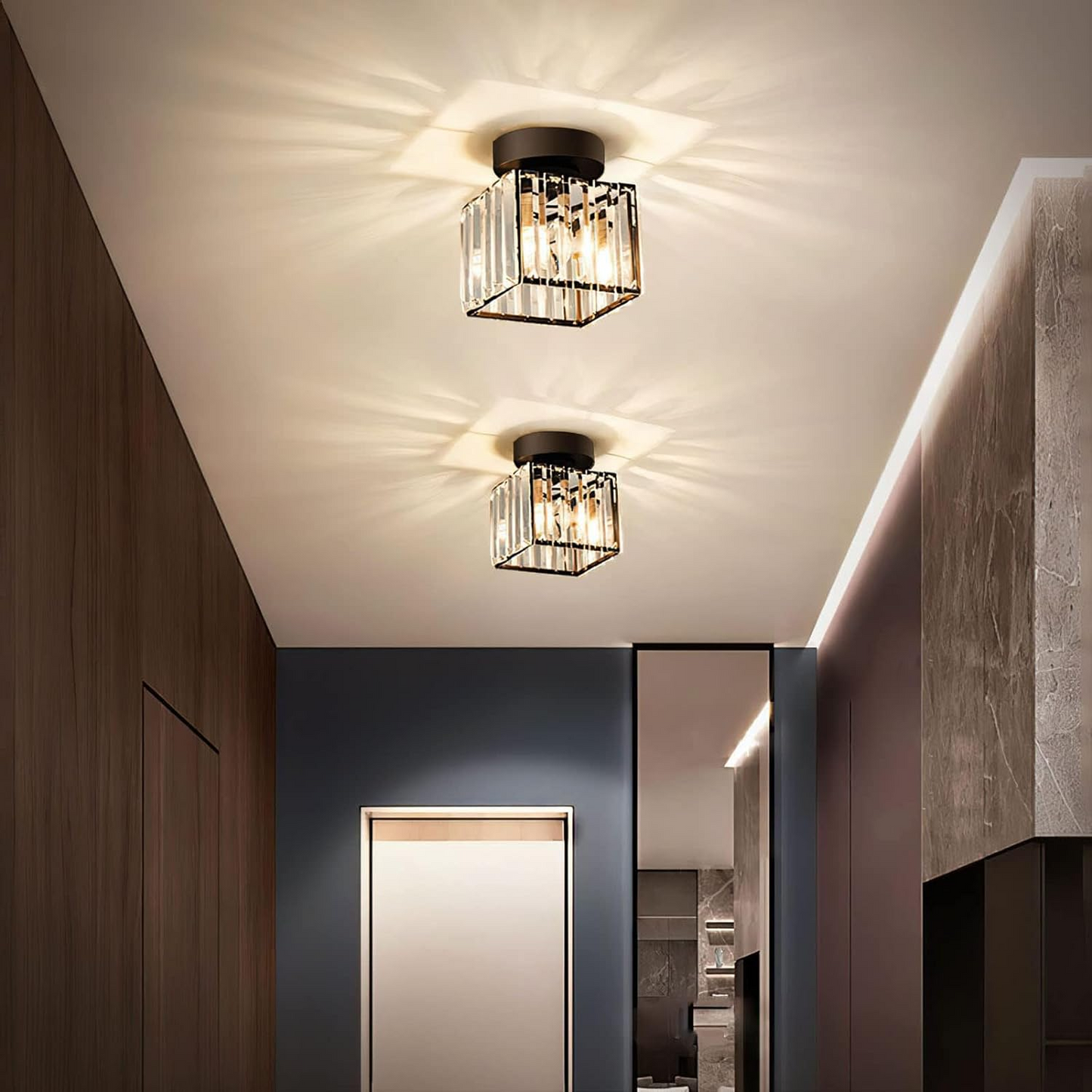 Davy | Crystal Glass Ceiling Lamp – Brass Fixture & Compact Design