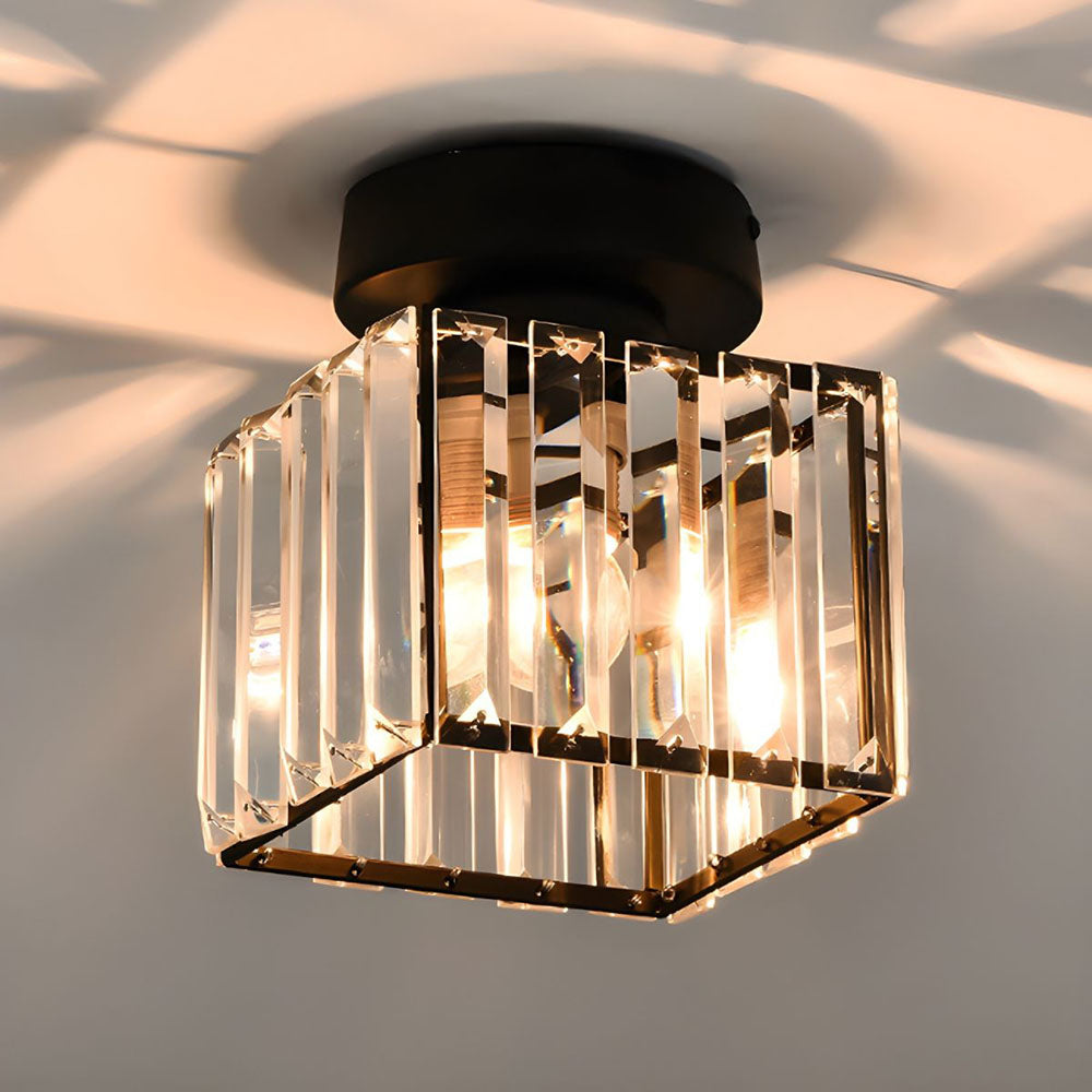 Davy | Crystal Glass Ceiling Lamp – Brass Fixture & Compact Design