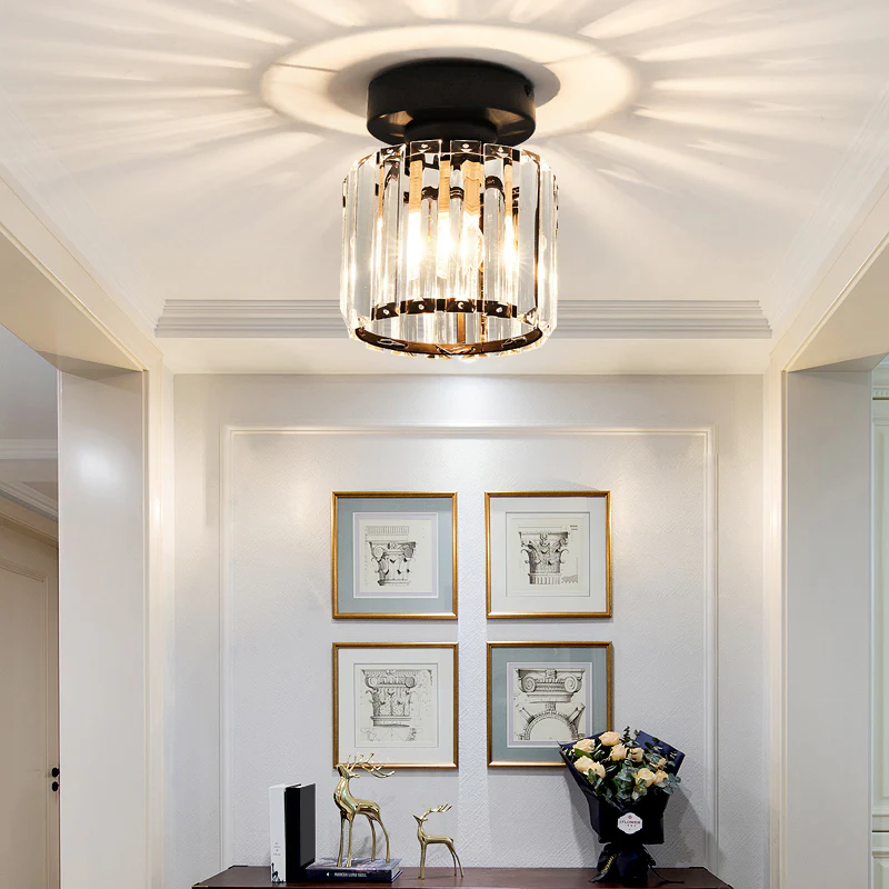 Davy | Crystal Glass Ceiling Lamp – Brass Fixture & Compact Design