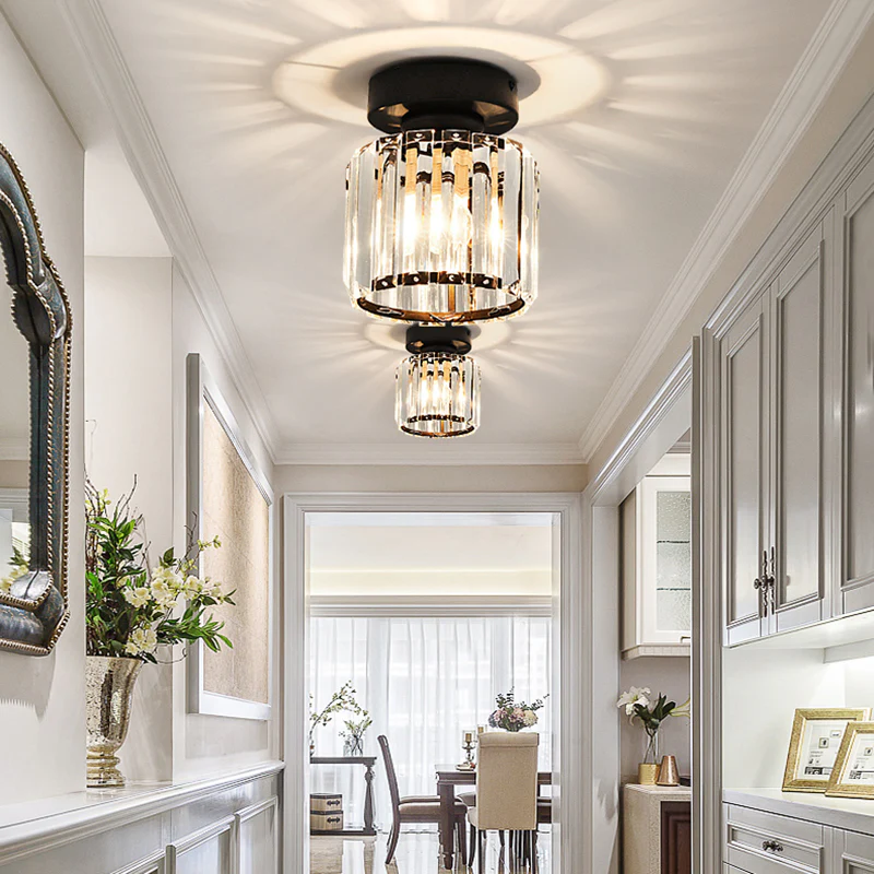 Davy | Crystal Glass Ceiling Lamp – Brass Fixture & Compact Design