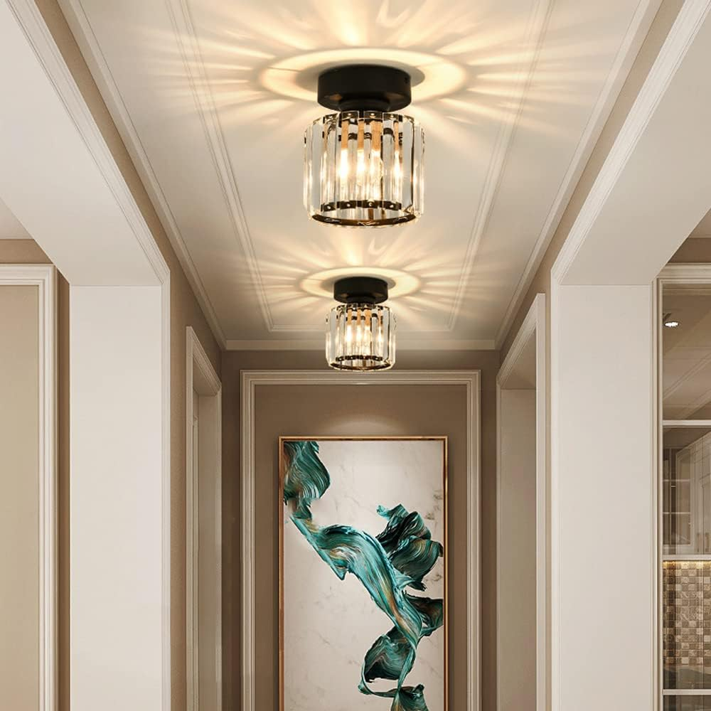 Davy | Crystal Glass Ceiling Lamp – Brass Fixture & Compact Design