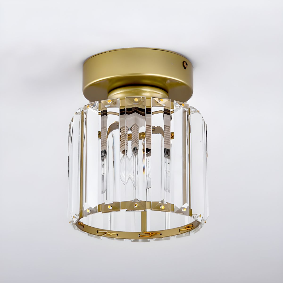 Davy | Crystal Glass Ceiling Lamp – Brass Fixture & Compact Design