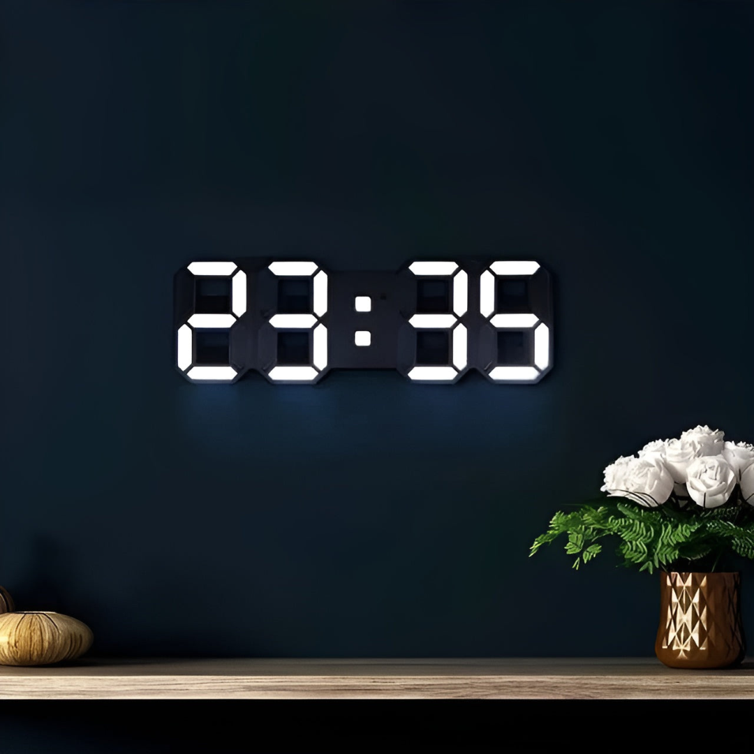 Davy | Designer LED 3D Wall Clock with Digital Display and Intuitive Operation