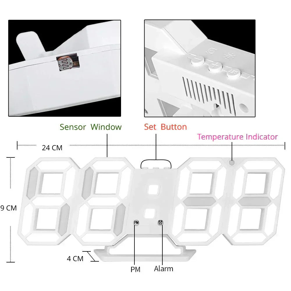 Davy | Digital 3D LED Wall Clock – Modern Design with Dimming Function and Optimal Visibility