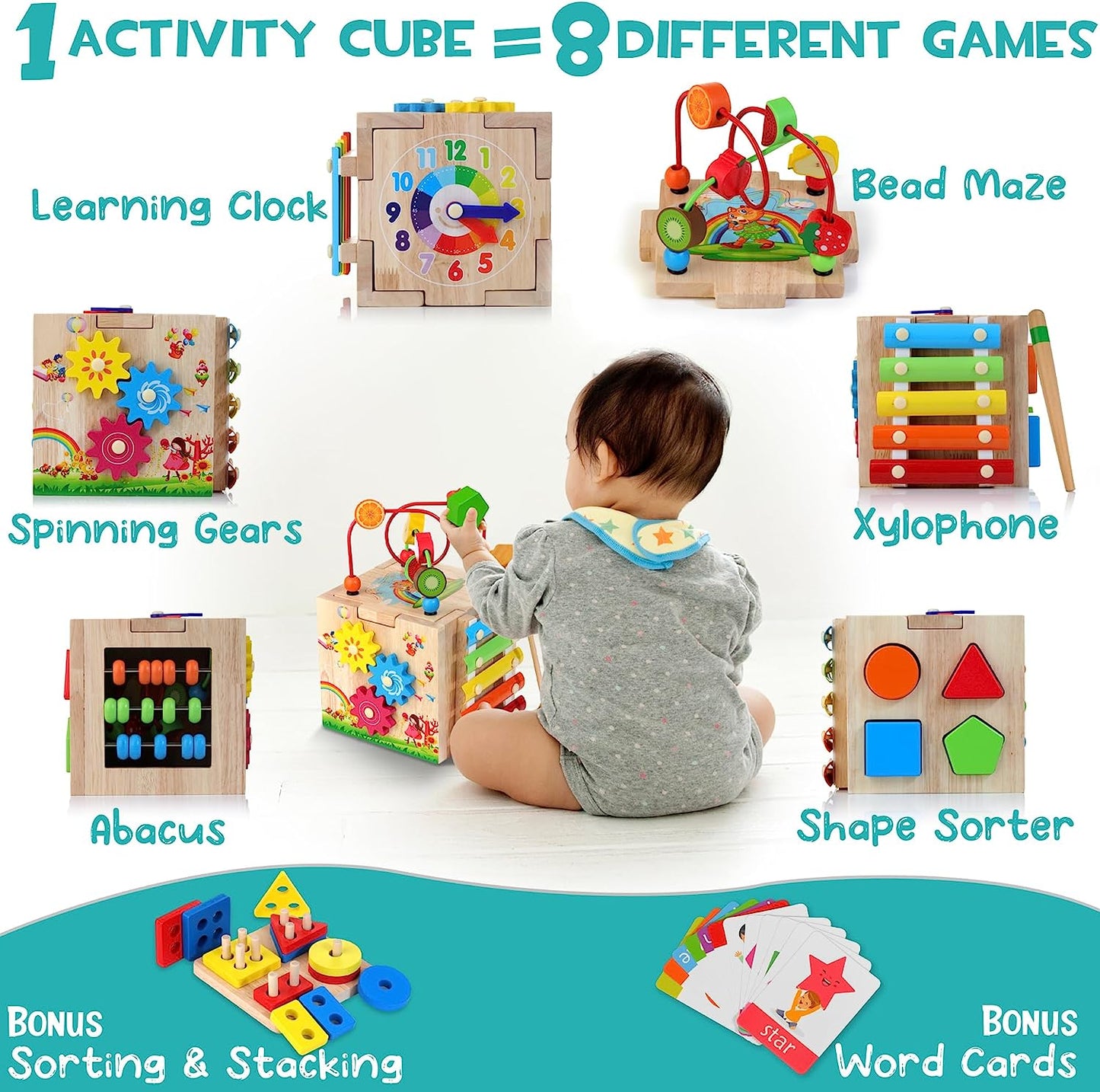 Davy | EduCube 8-in-1 Montessori Learning Toy | 8 Activities | 18+ months