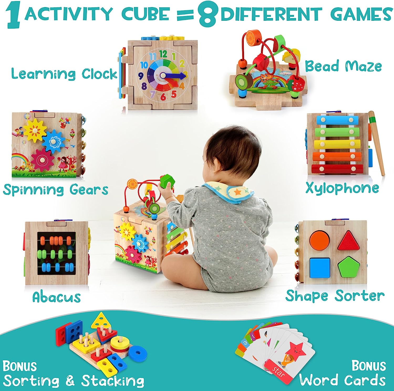 Davy | EduCube 8-in-1 Montessori Learning Toy | 8 Activities | 18+ months