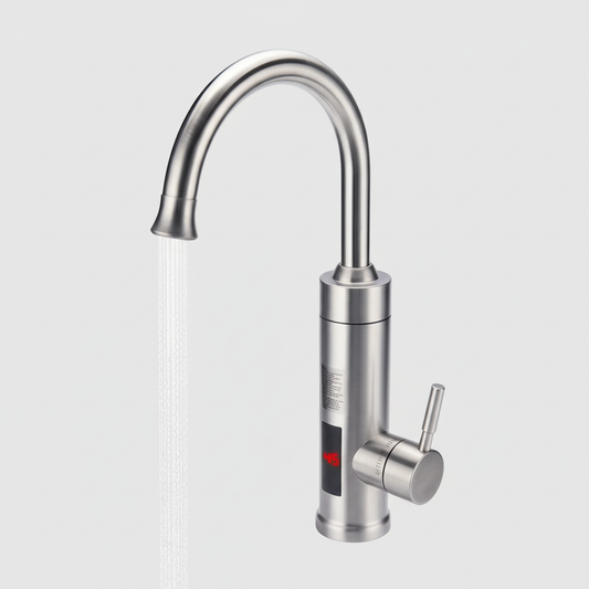 Davy | Electric Kitchen Faucet with Integrated Instant Heater | 3000W Quick Heating System | Stainless Steel Finish | Digital Temperature Display | Instant Hot Water Technology