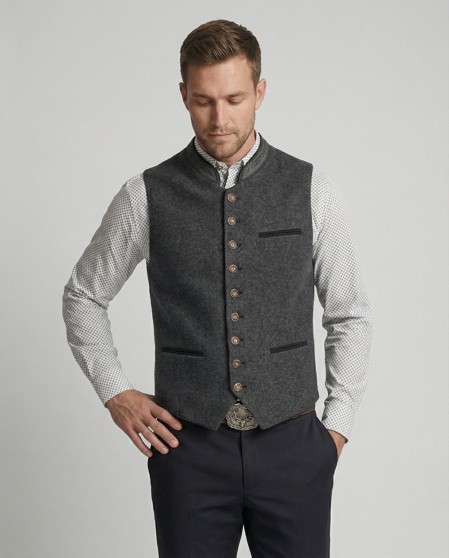 Davy - Elegant Men's Traditional Waistcoat Gray