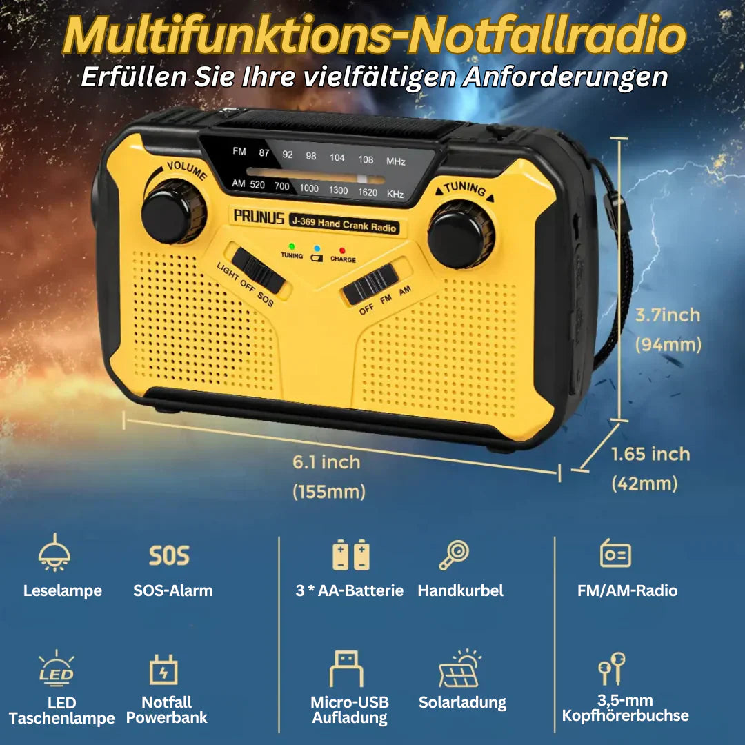 Davy | Emergency Radio with Crank and Solar Cell – Portable Dynamo Radio with Power Bank and LED Flashlight