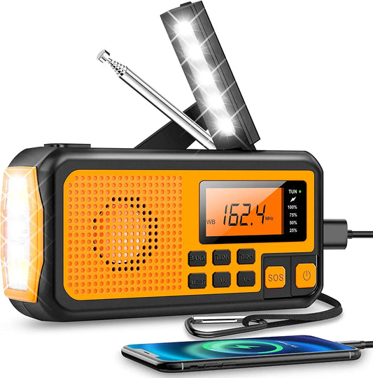 Davy | Emergency Radio with Crank and Solar Cell – Portable Dynamo Radio with Power Bank and LED Flashlight