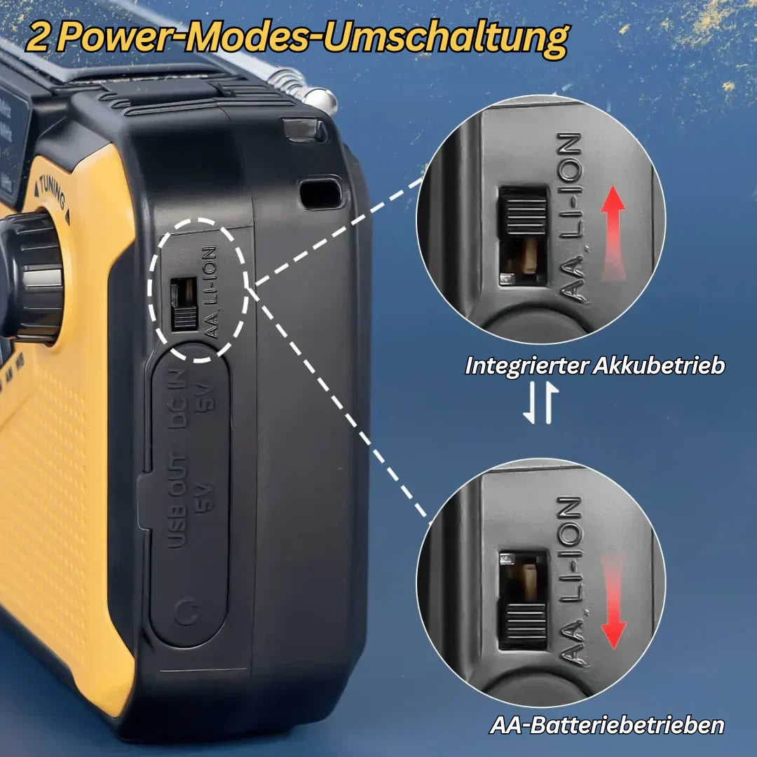 Davy | Emergency Radio with Crank and Solar Cell – Portable Dynamo Radio with Power Bank and LED Flashlight