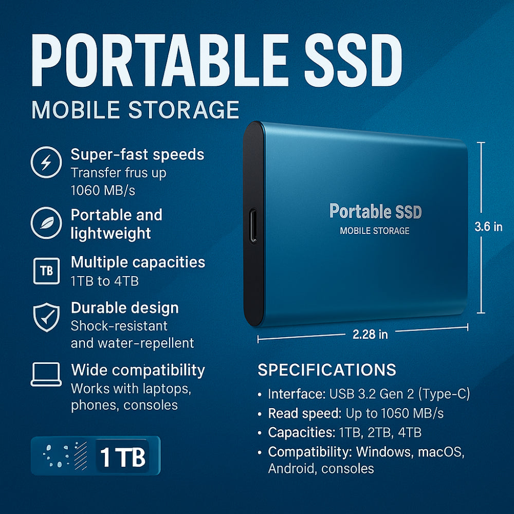 Davy | External SSD Hard Drive Aluminum Portable Storage 128GB