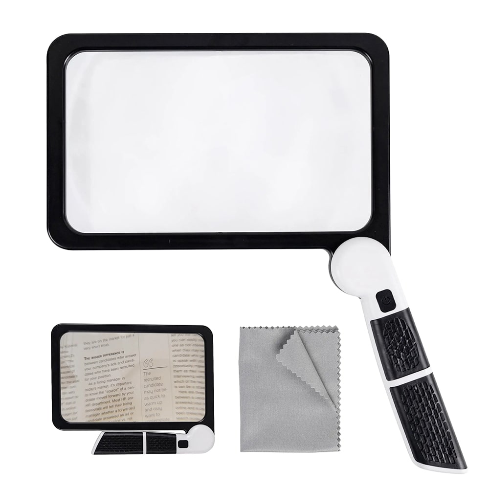 Davy | Full-Sided Handheld Magnifier – 5X Magnification, LED Illuminated Magnifier with 3 Modes, Ideal for Reading Books and for Seniors
