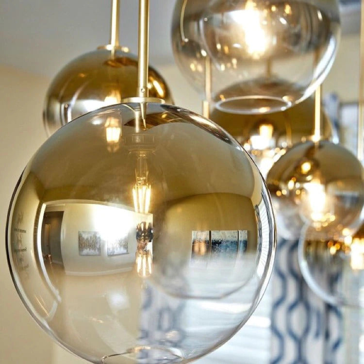 Davy | Glass Ball Pendant Light | Modern Brass Design