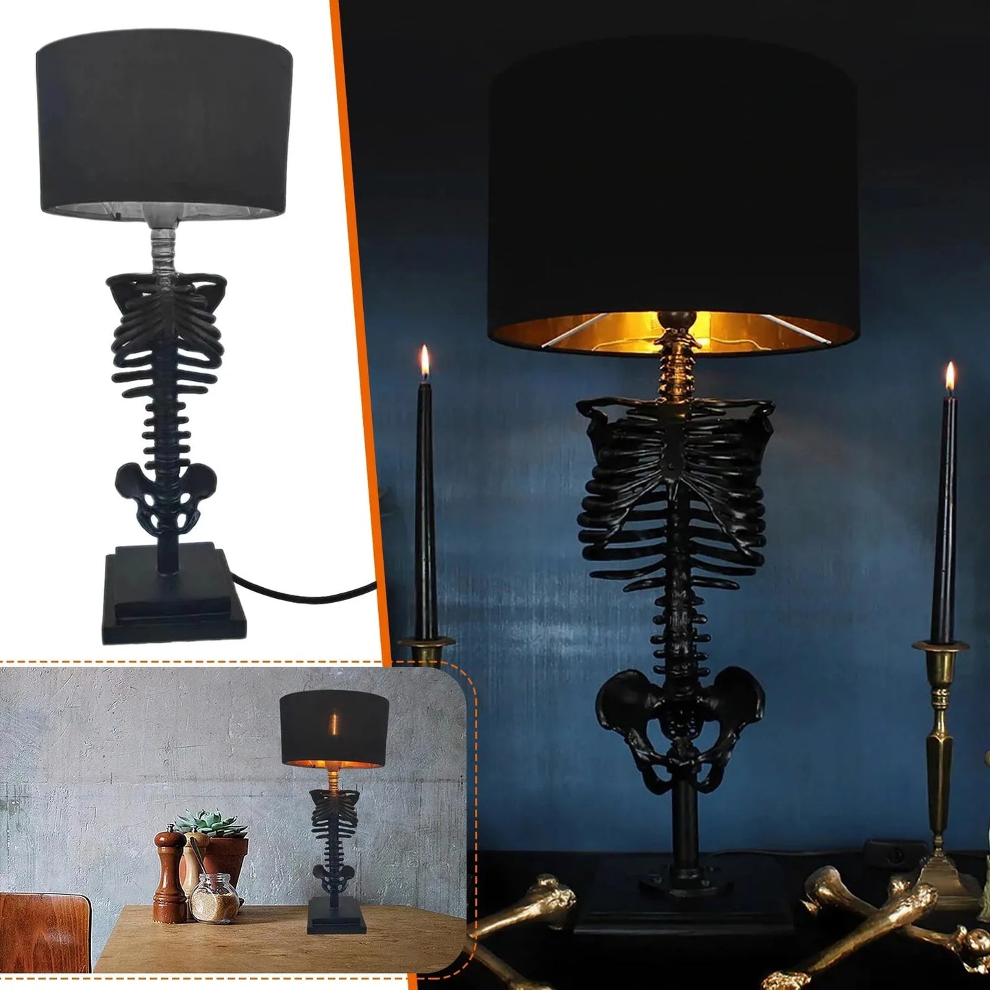 Davy | Gothic Skeleton Table Lamp | Handmade Art Design