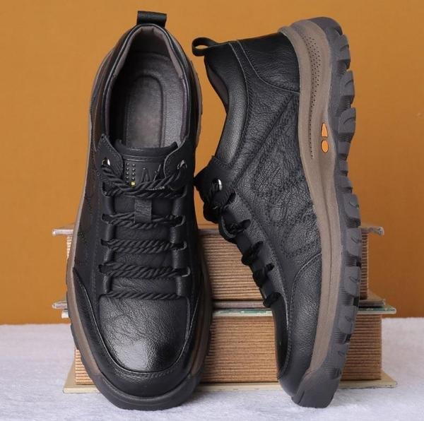 Davy | Hand-Stitched Men's Casual Shoes | Genuine Cowhide Leather | Orthopedic Three-Foot Support Design | Non-Slip Rubber Sole | Water-Repellent & Breathable | Black & Brown