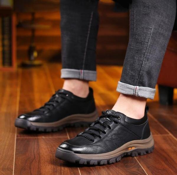 Davy | Hand-Stitched Men's Casual Shoes | Genuine Cowhide Leather | Orthopedic Three-Foot Support Design | Non-Slip Rubber Sole | Water-Repellent & Breathable | Black & Brown