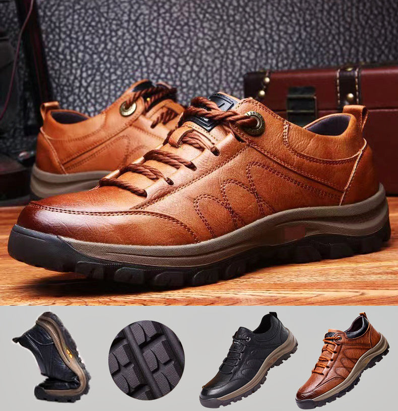 Davy | Hand-Stitched Men's Casual Shoes | Genuine Cowhide Leather | Orthopedic Three-Foot Support Design | Non-Slip Rubber Sole | Water-Repellent & Breathable | Black & Brown