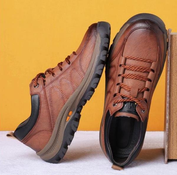 Davy | Hand-Stitched Men's Casual Shoes | Genuine Cowhide Leather | Orthopedic Three-Foot Support Design | Non-Slip Rubber Sole | Water-Repellent & Breathable | Black & Brown