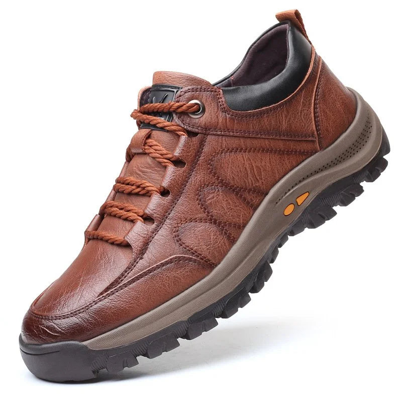 Davy | Hand-Stitched Men's Casual Shoes | Genuine Cowhide Leather | Orthopedic Three-Foot Support Design | Non-Slip Rubber Sole | Water-Repellent & Breathable | Black & Brown