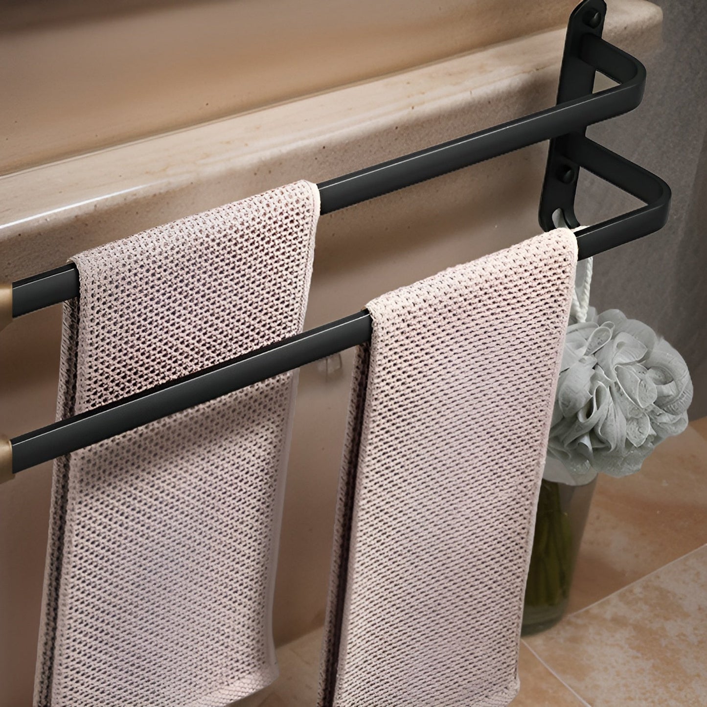 Davy | HangEase 3-Tier Towel Holder – Black Wall-Mounted Aluminum Rack Without Drilling