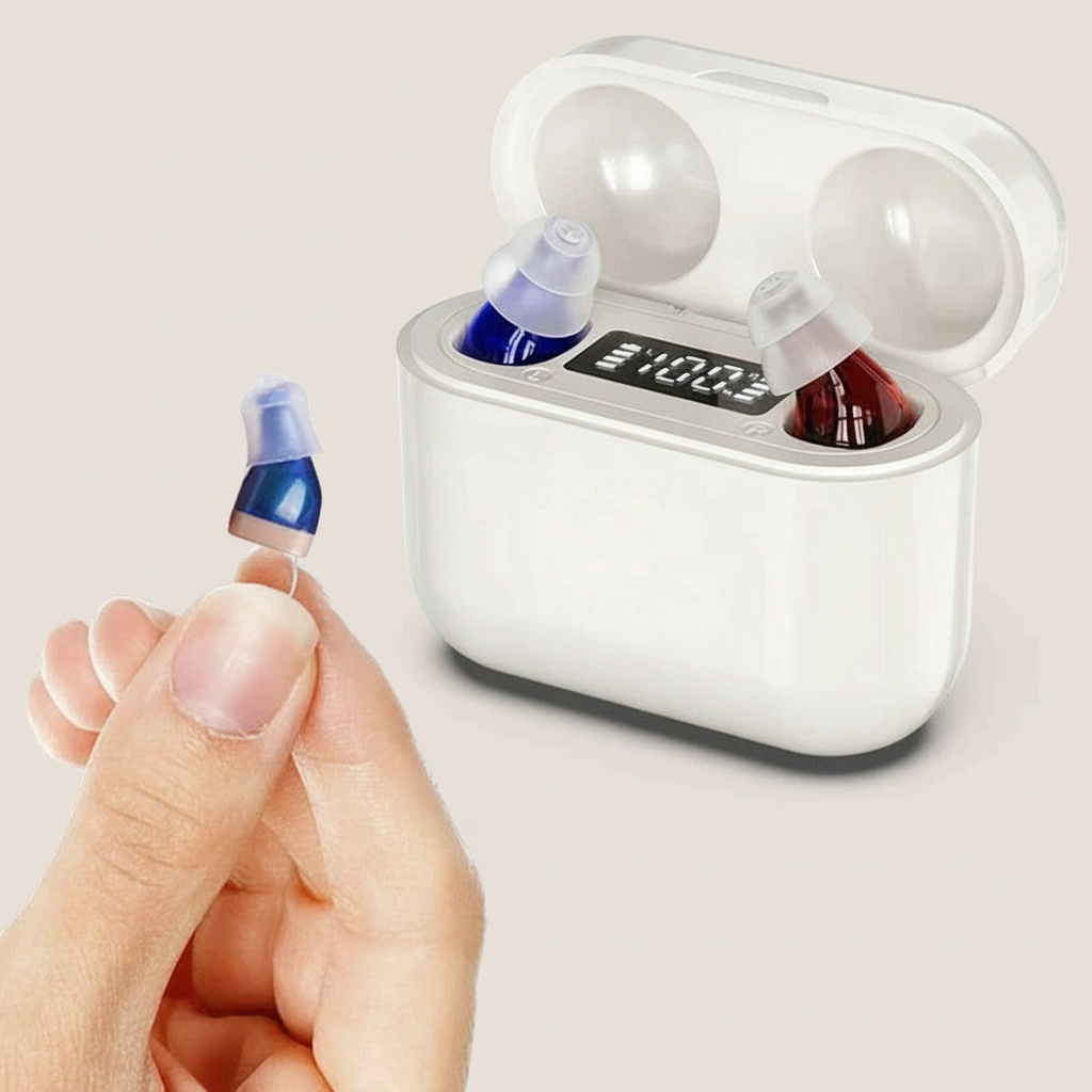 Davy | HearPro ITC Hearing Amplifier Set | Rechargeable | Intelligent Noise Cancellation | In-Ear Design (Discreet) | 20 Hours Runtime | Includes Mobile Charging Case
