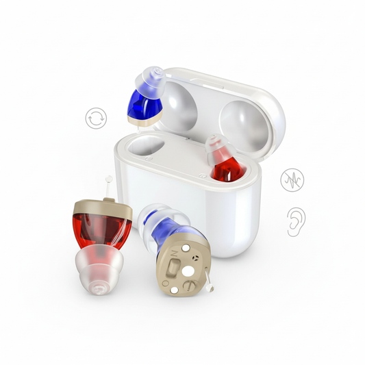 Davy | HearPro ITC Hearing Amplifier Set | Rechargeable | Intelligent Noise Cancellation | In-Ear Design (Discreet) | 20 Hours Runtime | Includes Mobile Charging Case