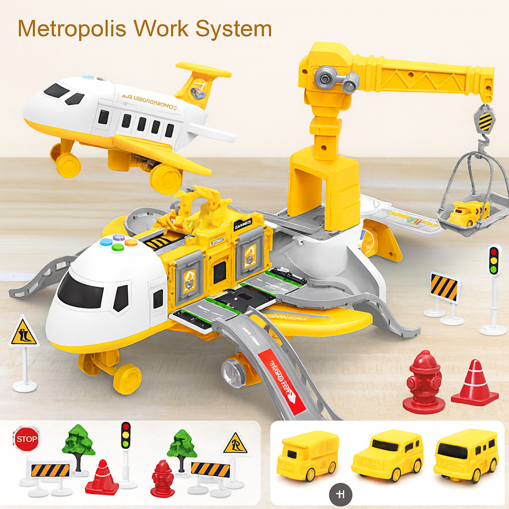 Davy | Kids Deformable Airplane Storage Playset with Cars