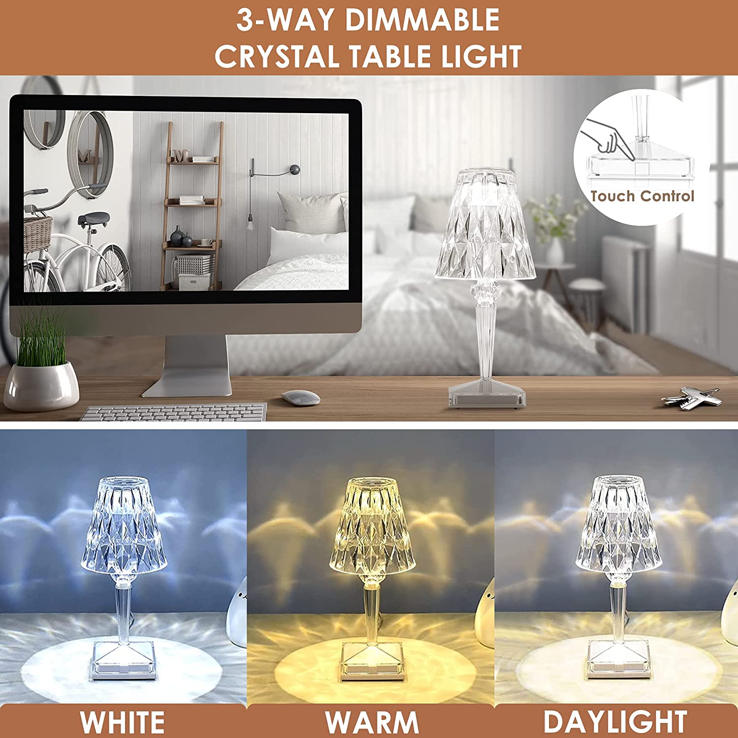 Davy | LED Crystal Table Lamp | Elegant Diamond Design