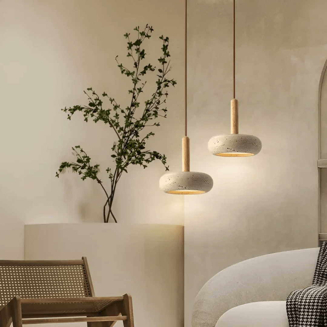 Davy | LED Retro Ceiling Light made of Wood & Stone for a Calming Atmosphere
