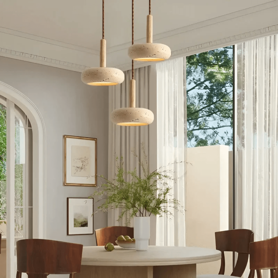 Davy | LED Retro Ceiling Light made of Wood & Stone for a Calming Atmosphere