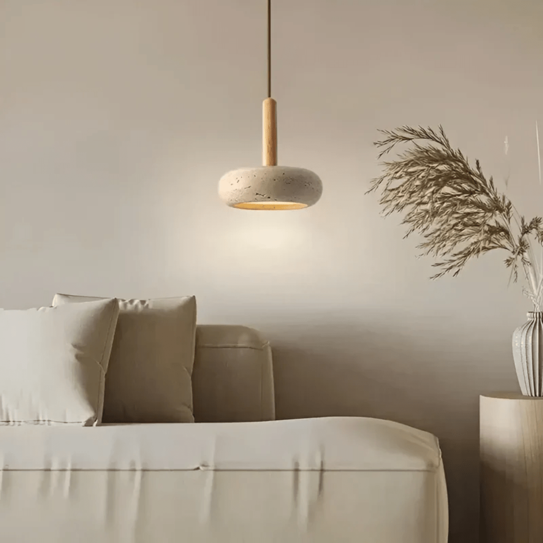 Davy | LED Retro Ceiling Light made of Wood & Stone for a Calming Atmosphere
