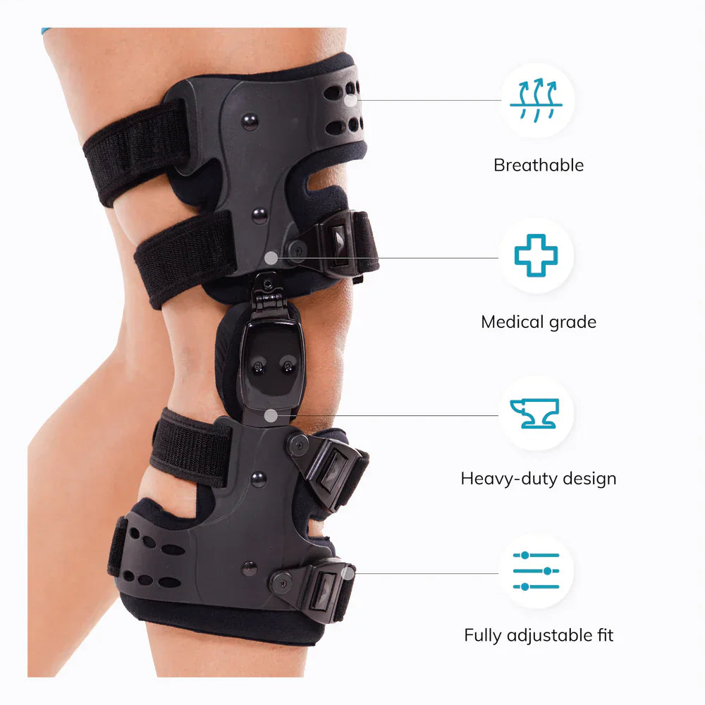 Davy | Medical OA Offloading Knee Brace | Unicompartimental Osteoarthritis Orthosis | Varus/Valgus Correction & ROM Control | Medial & Lateral Offloading | Adjustable Range of Motion