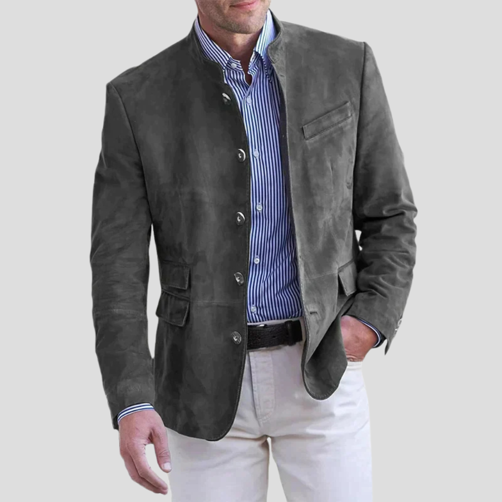 Davy | Men's Band Collar Blazer with Button Detail