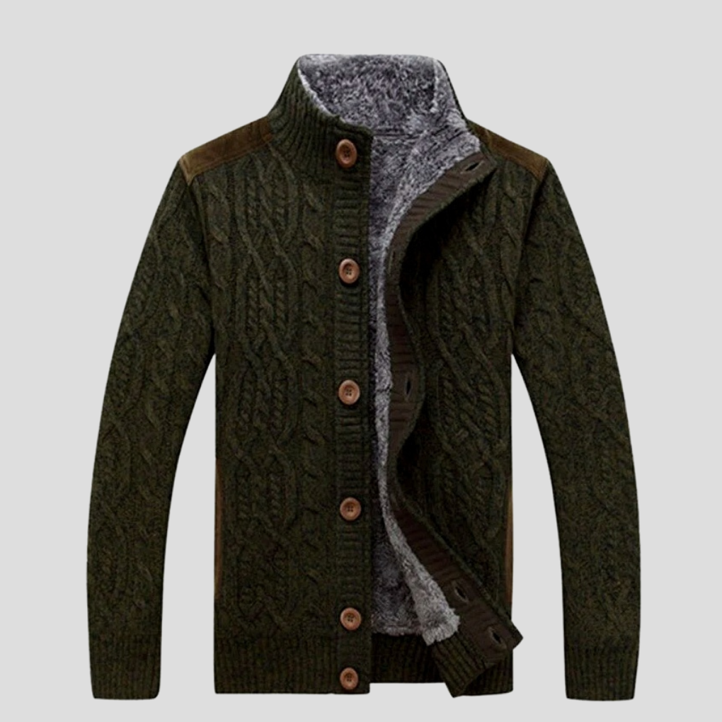 Davy | Men's Cable Knit Cardigan with Faux Fur Lining