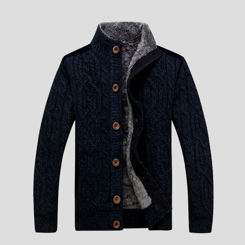 Davy | Men's Cable Knit Cardigan with Faux Fur Lining