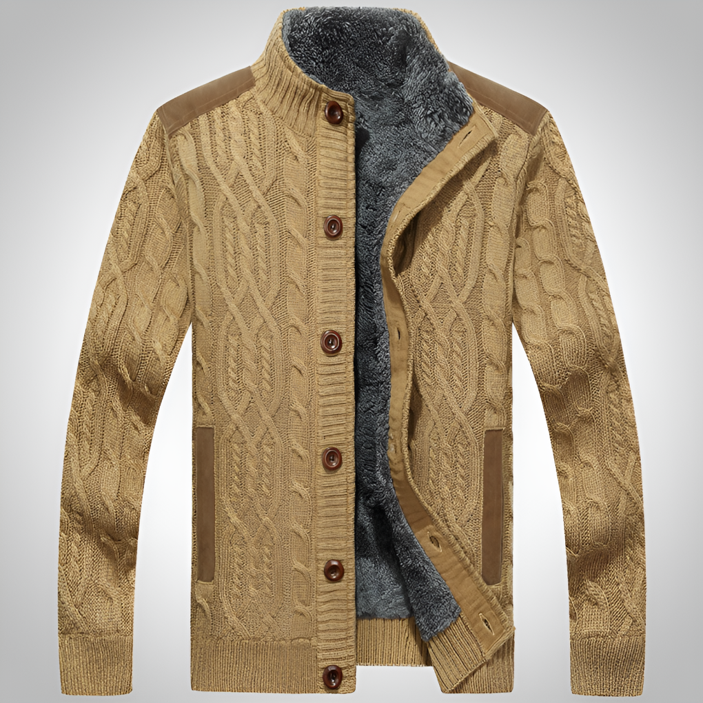Davy | Men's Cable Knit Cardigan with Faux Fur Lining