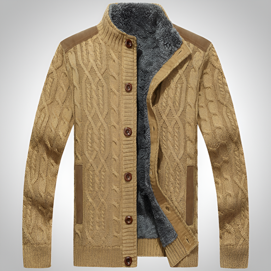 Davy | Men's Cable Knit Cardigan with Faux Fur Lining