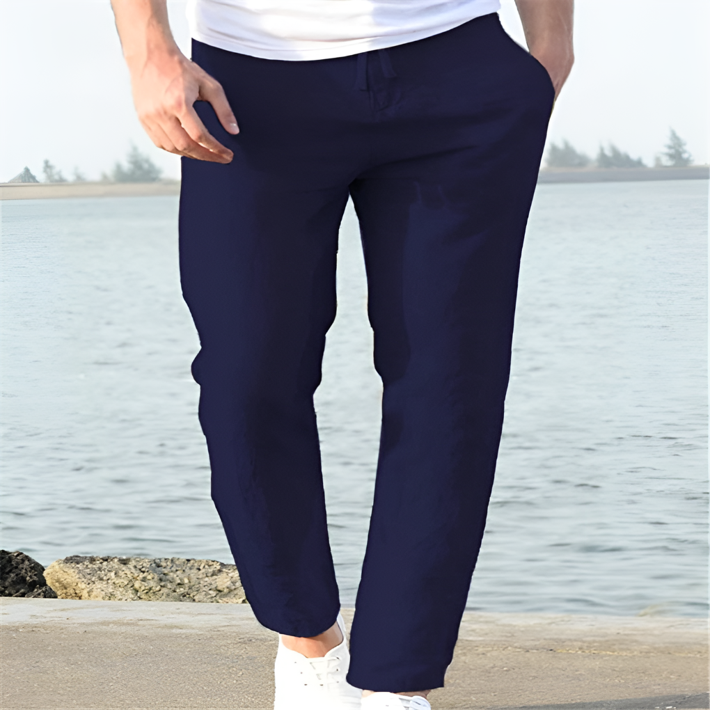 Davy | Men's Casual Linen Pants - Straight Leg Drawstring Style