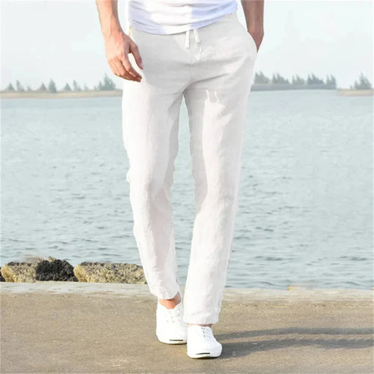 Davy | Men's Casual Linen Pants - Straight Leg Drawstring Style
