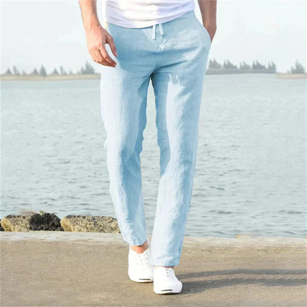 Davy | Men's Casual Linen Pants - Straight Leg Drawstring Style