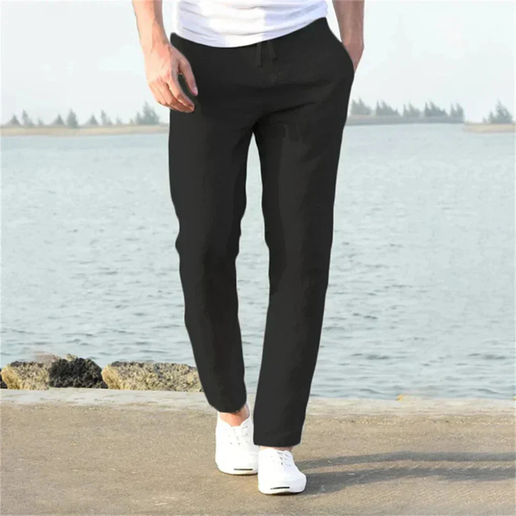 Davy | Men's Casual Linen Pants - Straight Leg Drawstring Style