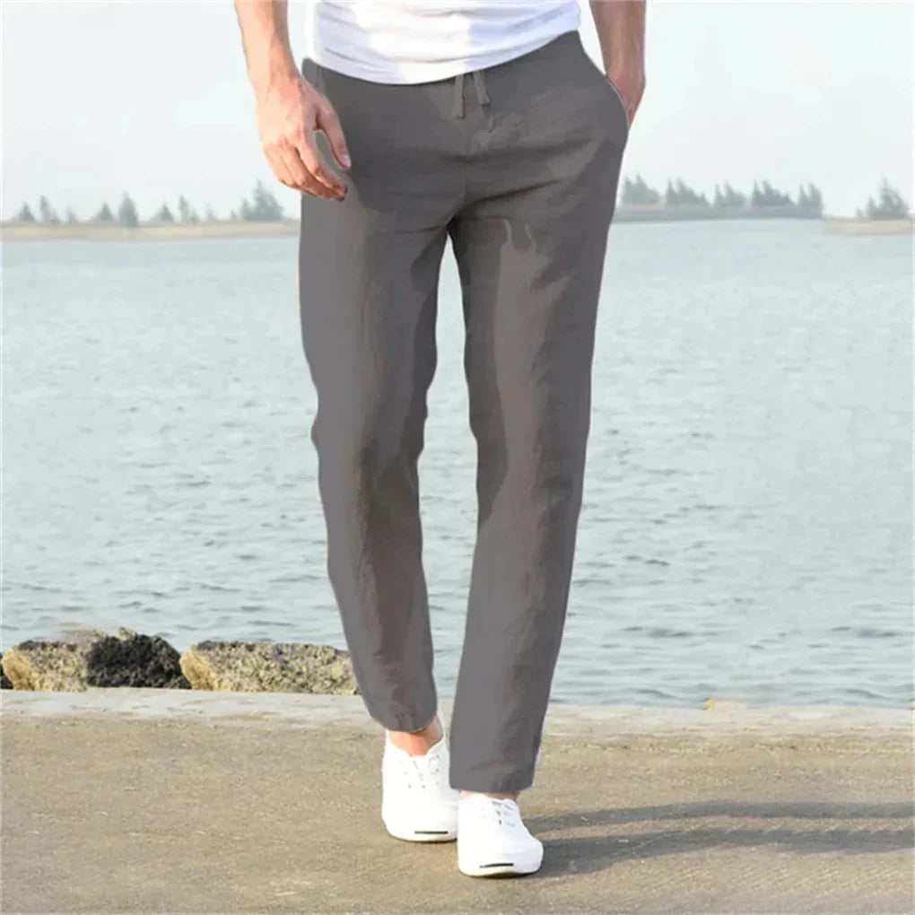 Davy | Men's Casual Linen Pants - Straight Leg Drawstring Style