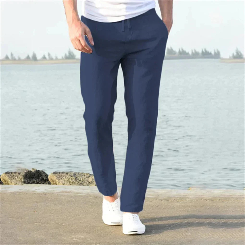 Davy | Men's Casual Linen Pants - Straight Leg Drawstring Style